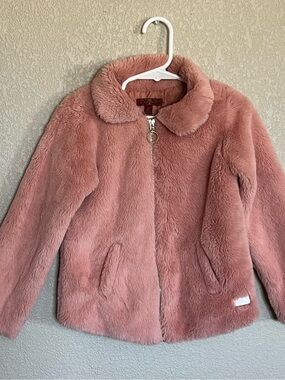 7 For All Mankind Pink Faux Fur Jacket with Ring Zip Pull
